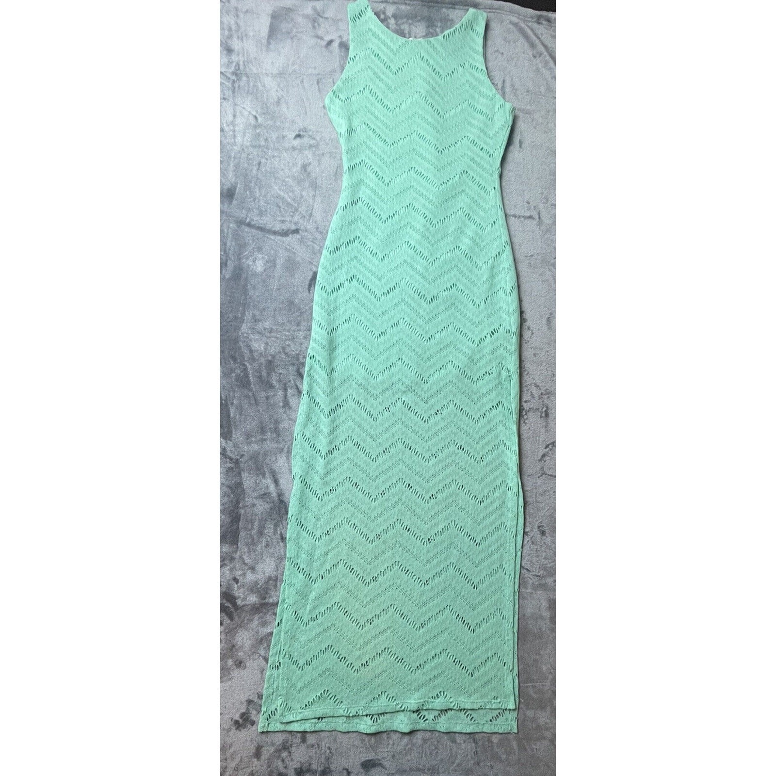 Emerald Sundae Dress Womens Medium Seafoam Light Green Knit Sheer Legs Lined Top